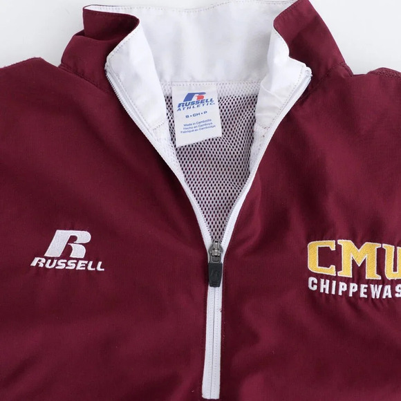 Russell Athletic Maroon Quarter Zip CMU Chippewas Windbreaker Pullover Jacket S - Picture 12 of 12